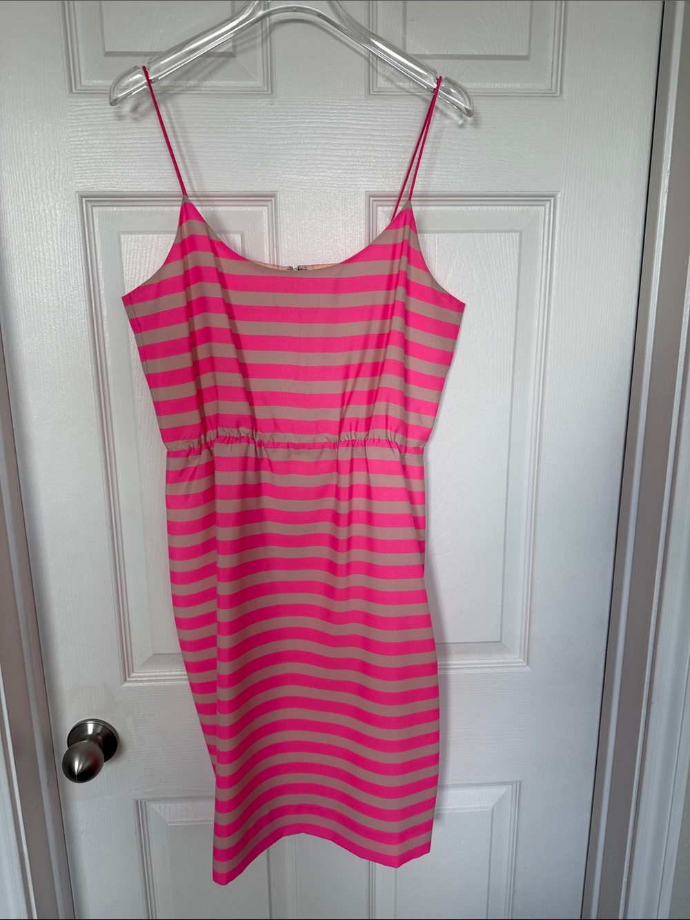 J. Crew Pink and Beige Striped Spaghetti Strap Mini Dress